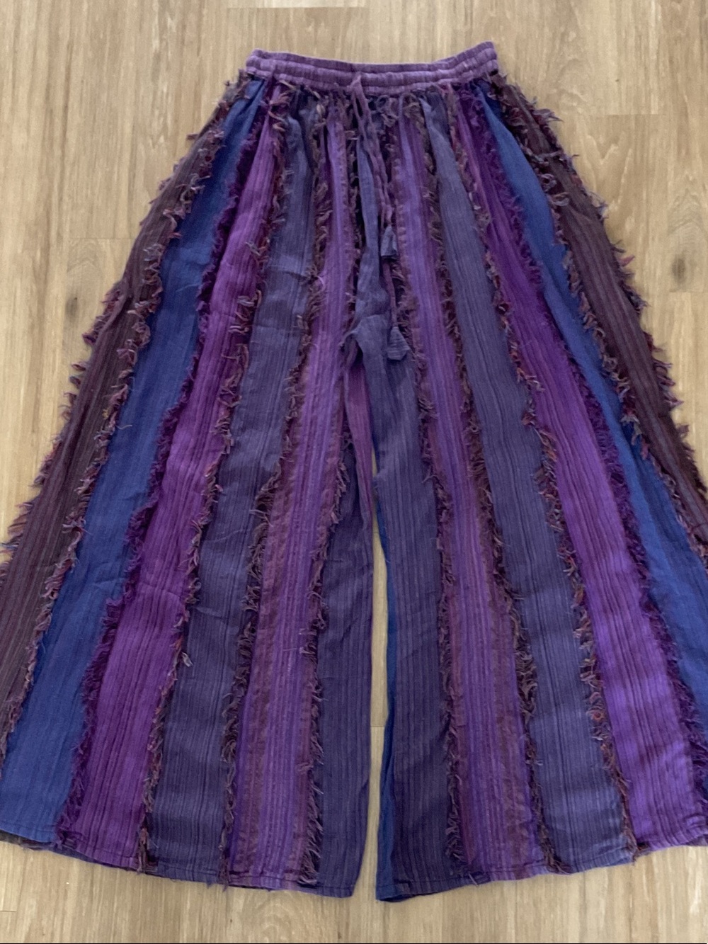 Boho Wide-Leg Textured Striped Pull-On Pants - Purple